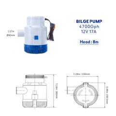 Bilge Pump Heavy Duty 4700 GPH 12V Powerful marine grade pump 1.57inch pipe