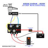 12V 200A Marine Solenoid Relay with Wiring Diagram -  Baywatt   Dedicated Marine Supplies Relais Solénoïde Marin 12V 200A avec Schéma de Câblage - Pour Applications bateaux navires embarcations