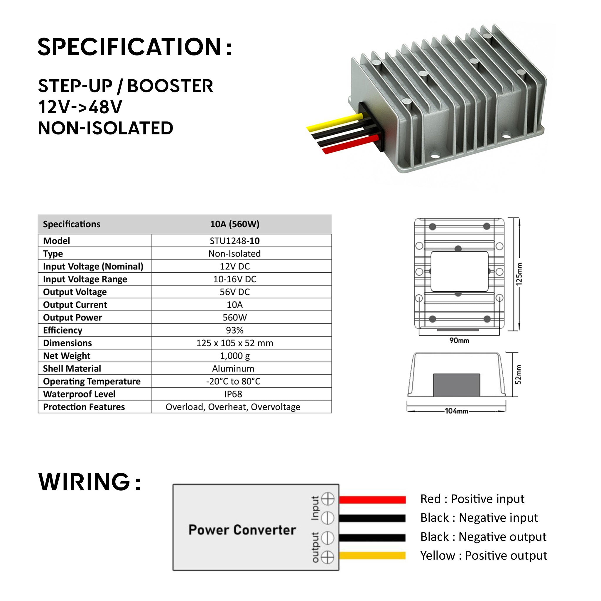 Booster DC-DC 12V DC to 48V DC non-isolated specification and wiring digram baywatt.com for hydrid and ev boat, catamaran, yachts
