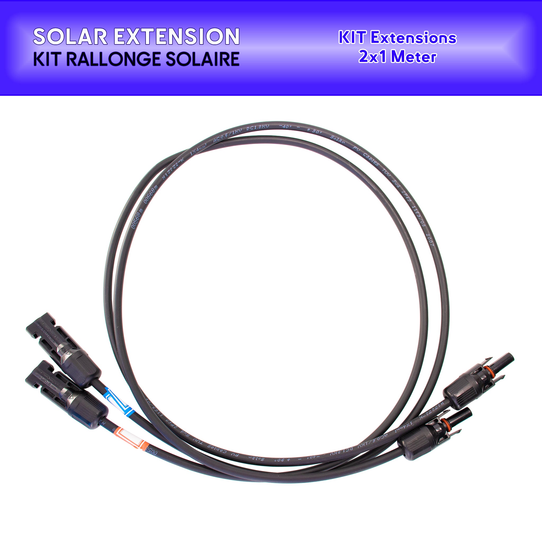 2x1 meter Solar Cable Extension Kit with MC4 connectors for easy plug-and-play solar installations PV421A Baywatt