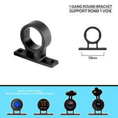 Support rond 1 voie Ø29 mm — entraxe 50 mm, compatible USB, voltmètre, interrupteur