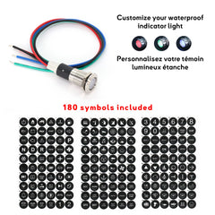 Voyant lumineux 12/24v tricolor RGB personnalisable, 180 symboles inclus, idéal pour panneaux de commande marine étanches