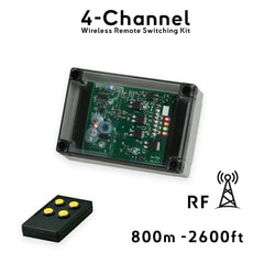 4-channel boat wireless switch kit: central receiver box + handheld remote, 12/24V DC, up to 30A per channel, long-range RF control