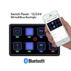 Marine Bluetooth Switch Panels BAYWATT 8 gangs white and blue backlight On/Off (on)/Off momentary android ios app smartphone bluetooth technology for boat Baywatt.com
