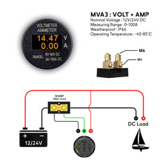 Wiring diagram for voltmeter and ammeter including a shunt | Baywatt