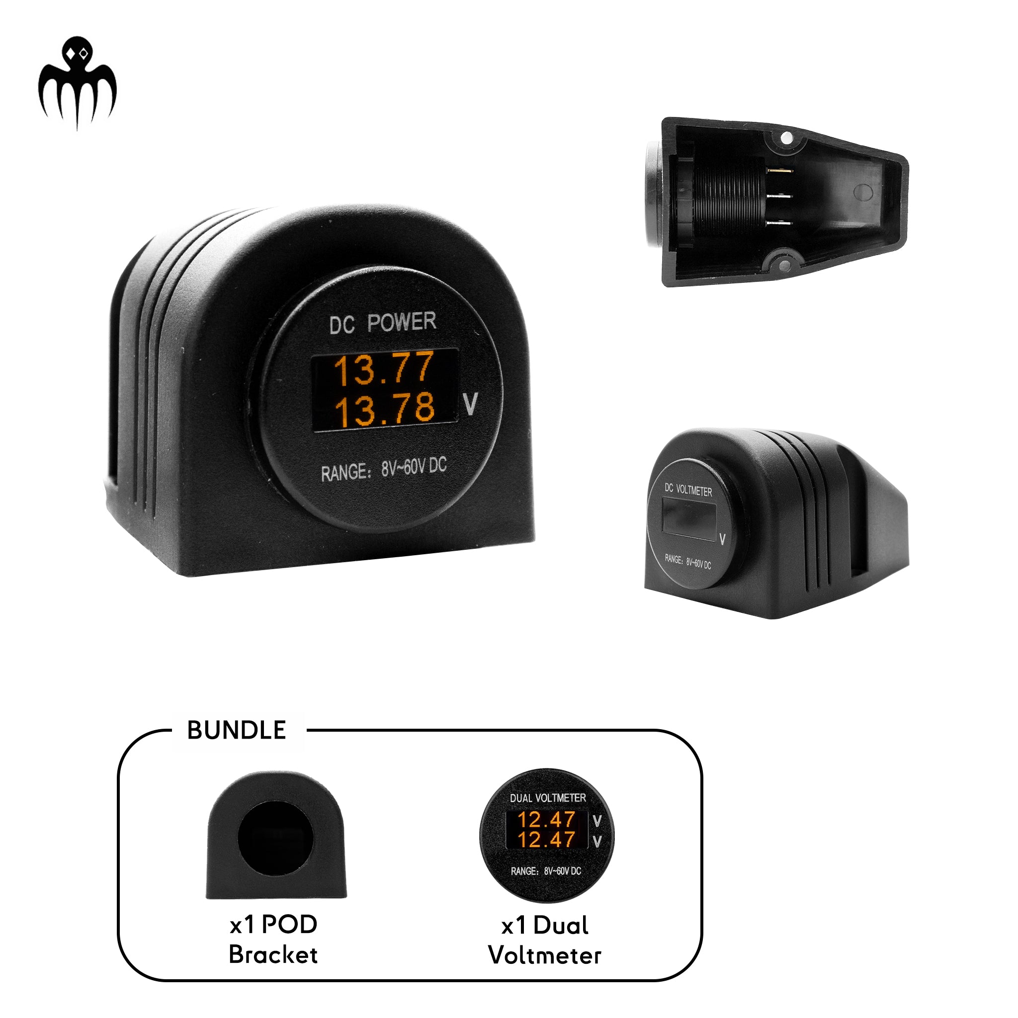 Voltmètre double affichage OLED Baywatt pour tableau électrique marin avec support POD, idéal pour bateau de course