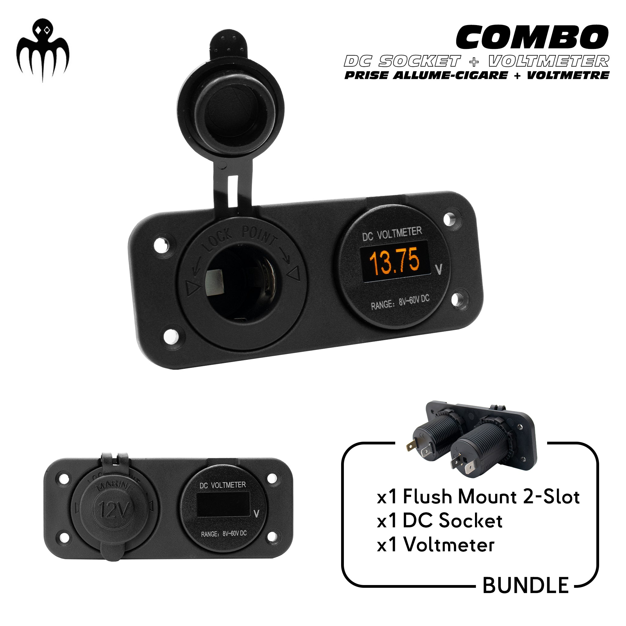 marine DC socket and voltmeter panel for boat power accessories like mini fridge or navigation lights