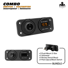 marine flush panel with black switch and voltmeter to check battery voltage before ignition or shut off display when not needed on boat dashboard