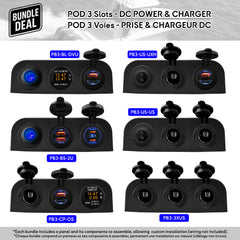 Panneau POD 3 voies Baywatt pour bateau – Chargeurs rapides USB-C et USB-A, prises allume-cigare 12/24V étanches, interrupteurs LED pour une installation robuste et waterproof au poste de barre