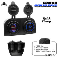 double prise marine USB avec ports QC3.0 et USB-C 60W pour recharge rapide de tablettes ou équipements électroniques à bord