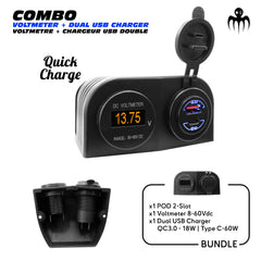 panneau POD avec voltmètre OLED 8–60V et chargeur double USB rapide QC3.0 + USB-C, pour monitoring batterie et recharge marine efficace