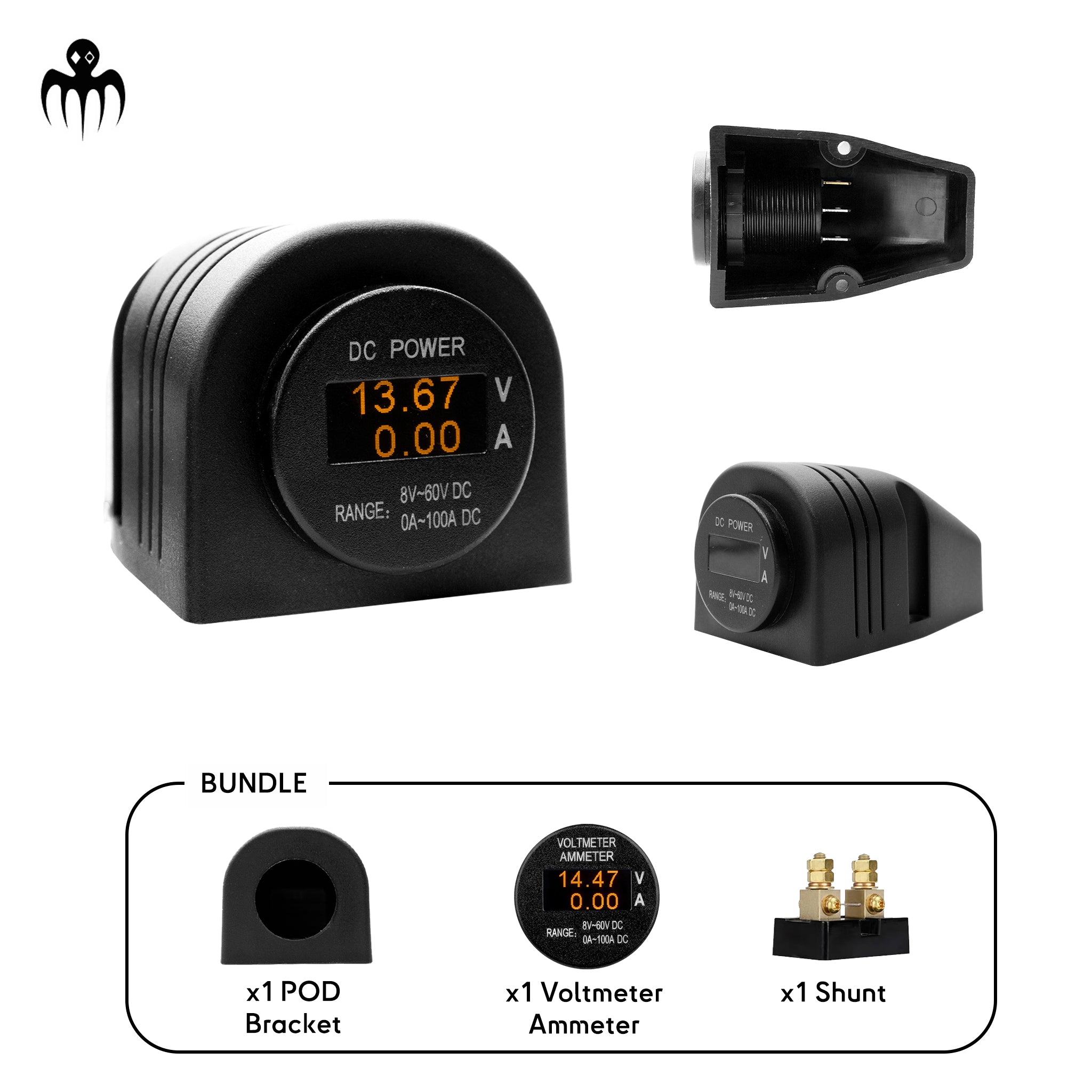 Combiné voltmètre et ampèremètre OLED Baywatt avec shunt et support POD pour surveillance batterie bateau 12V ou 24V
