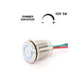 Bouton Variateur 12V Tactile 22mm pour éclairage intérieur de bateau, avec LED bleue. Etanche IP67