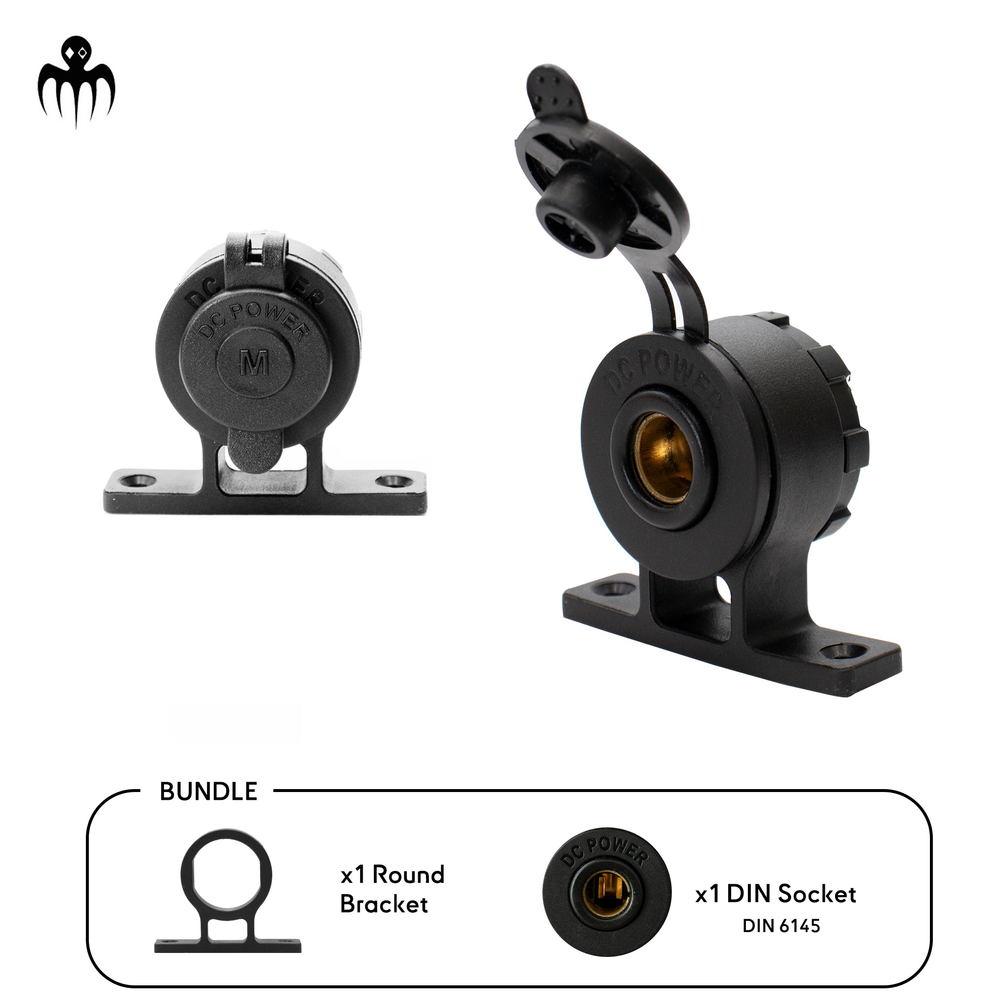 prise din 6145 avec support round bracket pour montage fixe ou tableau de bord de bateau