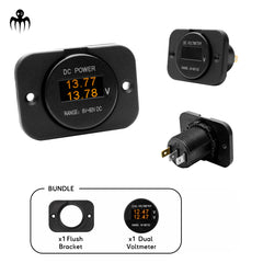 Dual voltmeter mini OLED marine 12V 24V with flush bracket - boat electrical panel battery monitoring