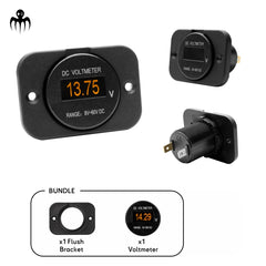 Single voltmeter OLED marine 12V 24V with flush bracket - boat battery voltage meter for electrical dashboard