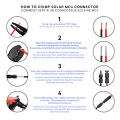 Step-by-step marine guide on how to crimp MC4 solar connectors, showing the correct process for stripping, crimping, and assembling connectors for reliable solar cable connections. Ref Tool PVCT Baywatt