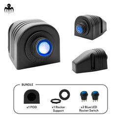 interrupteur bascule led bleue 12v avec boitier pod etanche ip65 ou support a poser pour tableau de bord bateau semi rigide peche promenade ou bass boat