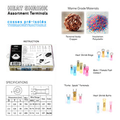 High-Quality Marine Heat Shrink Terminals Assortment 250pcs – Waterproof Copper Connectors for Boat Repair and Electrical Wiring shrink ratio 3:1 Baywatt.com