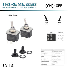 Marine toggle switch DPDT (on)-off momentary Waterproof IP67 Stainless steel 316  Quick-Flick 6.3mm terminals – Nitrile cap TRIREME Series by Baywatt