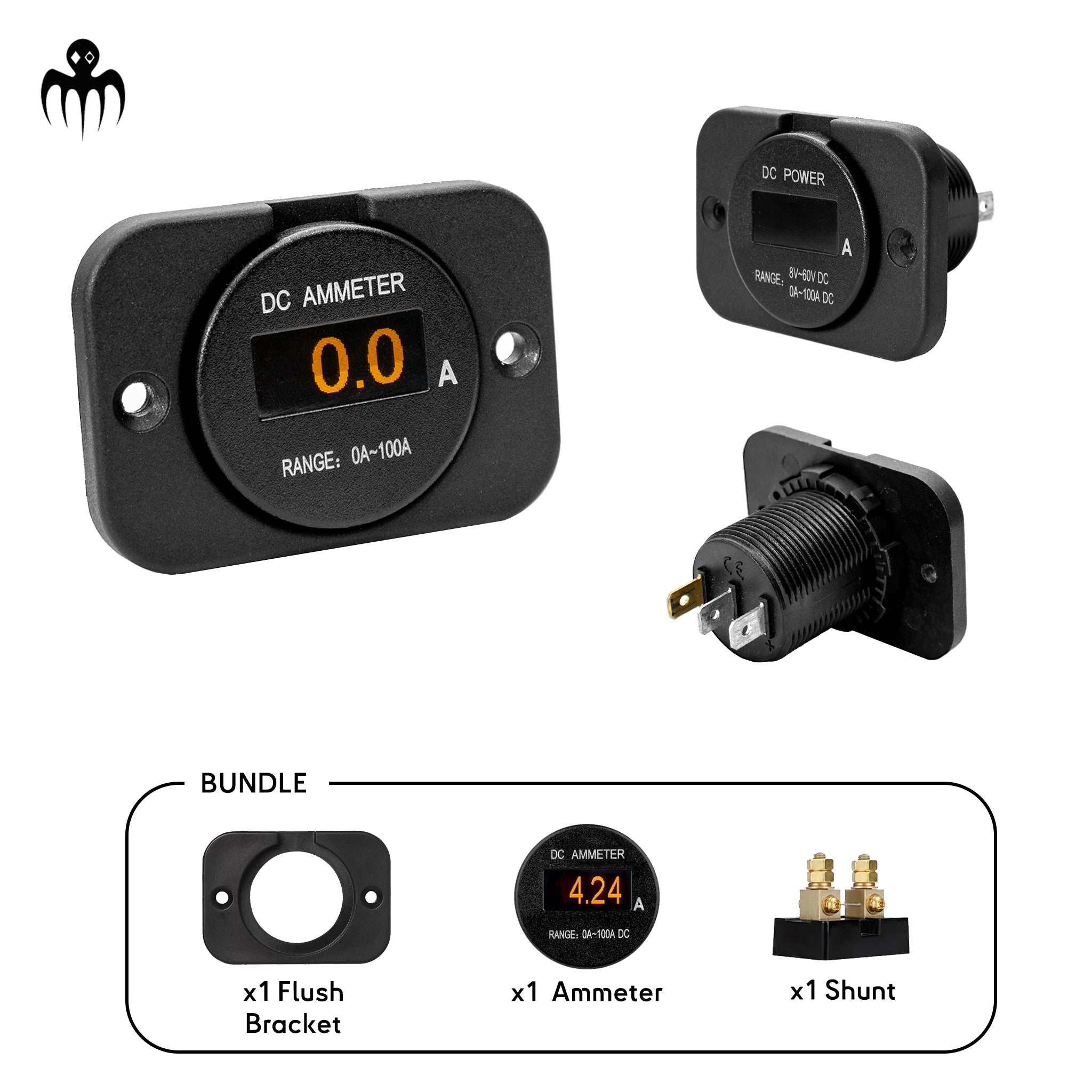 mini oled dc ammeter 0 to 100a real time display with flush mounting bracket and external shunt low power no glare easy installation for boat battery monitoring