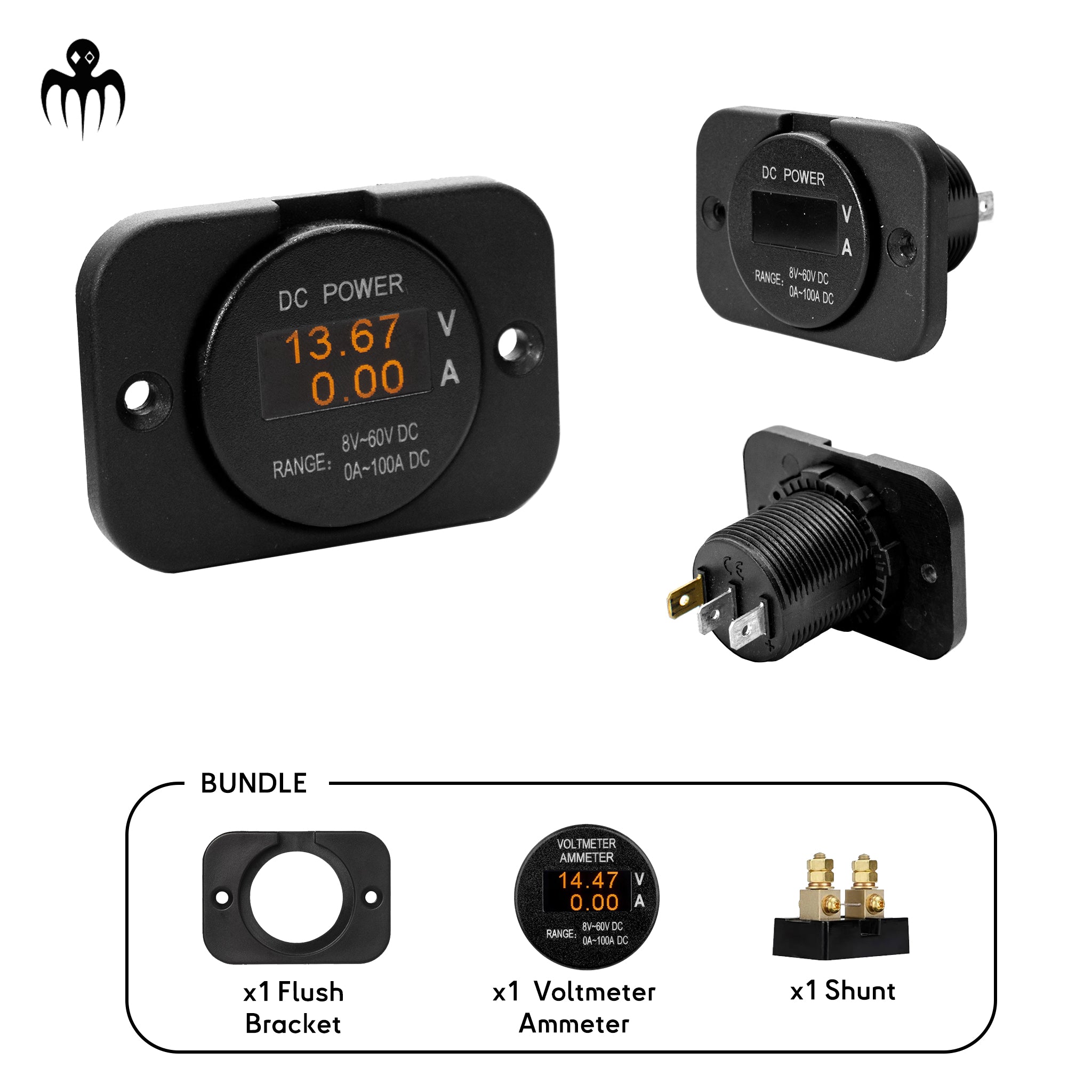 mini oled dc voltmeter ammeter display real time monitor 8v to 60v with flush mounting bracket and external shunt low consumption no glare for boat battery