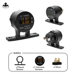 mini oled dc voltmeter ammeter display real time monitor 8v to 60v with round mounting bracket and external shunt low power no flare easy install for boat battery