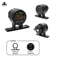 mini oled dual dc voltmeter real time display meter 8v to 60v with round mounting bracket low power no glare easy reading for boat rv automotive battery voltage monitoring