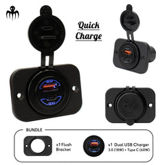 prise chargeur rapide marine avec 1 port usb qc3.0 et 1 port usb c qc4.0 etanche 12v 24v avec support flush ideale pour bateau semi rigide bateau de plaisance bateau de peche pour recharge rapide appareils gourmands