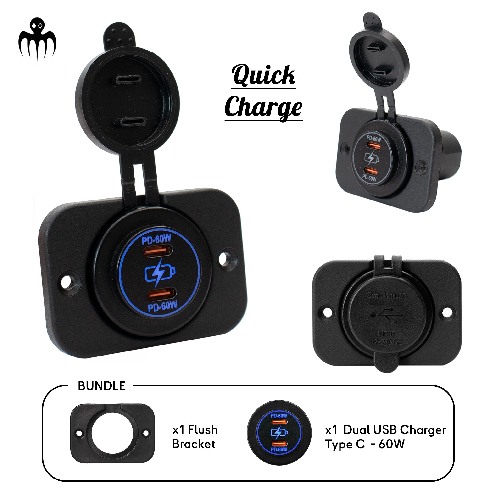 prise double usb c marine ultra puissante 60w charge rapide avec support flush etanche 12v 24v ideale pour bateau semi rigide bateau de plaisance bateau de peche pour recharge rapide smartphone telephone portable