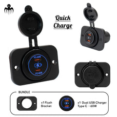 prise double usb c marine ultra puissante 60w charge rapide avec support flush etanche 12v 24v ideale pour bateau semi rigide bateau de plaisance bateau de peche pour recharge rapide smartphone telephone portable