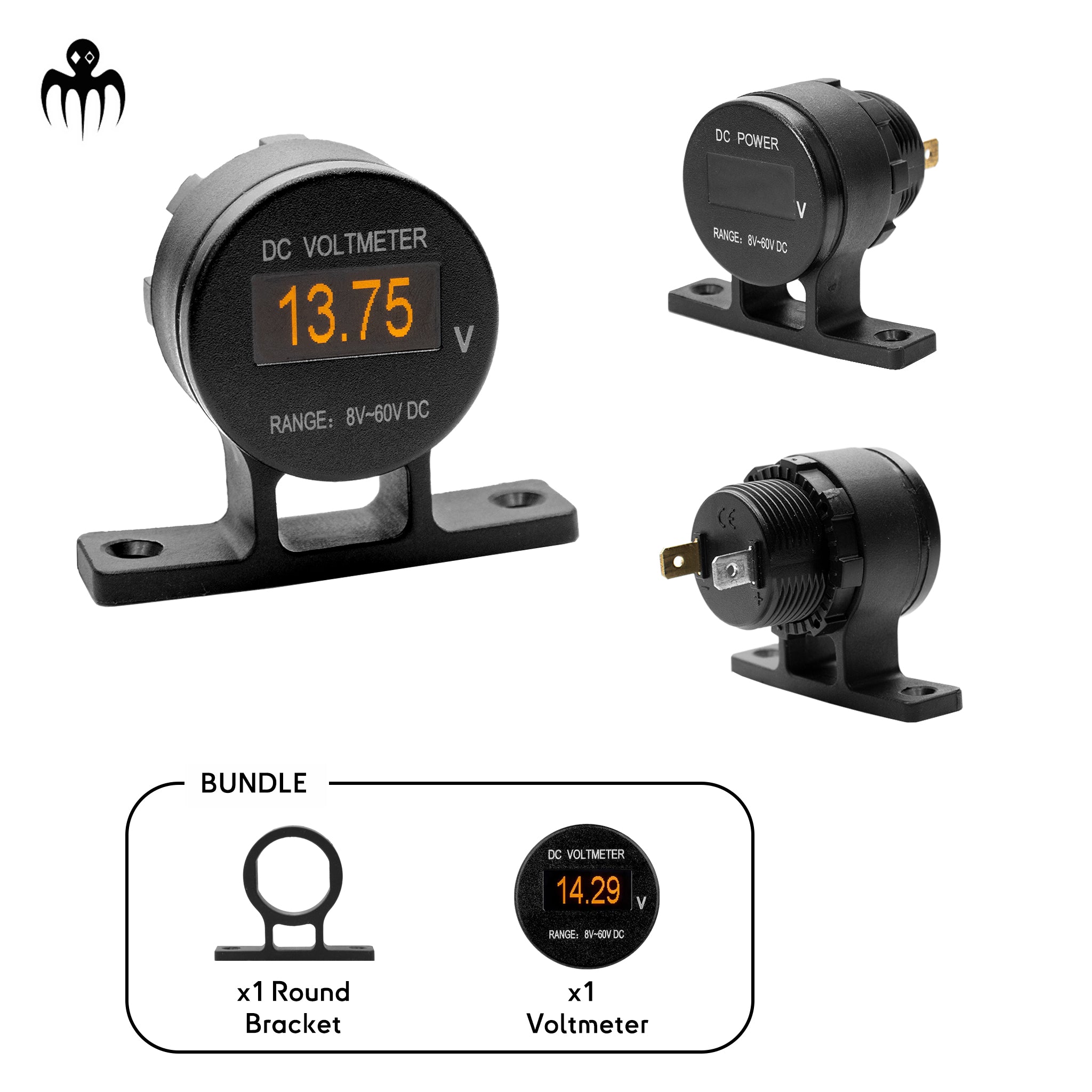 Voltmètre OLED mini avec support rond 8-60V DC pour bateau, dériveur, régate ou petit bateau de course, montage possible à l’envers