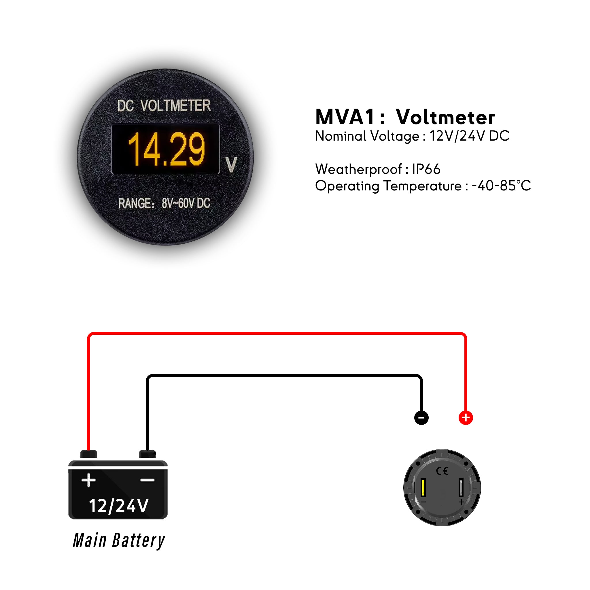 single battery voltmeter wiring diagram for boat application made by Baywatt.com