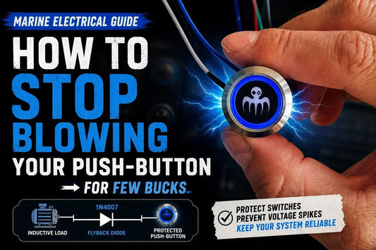 Guide to protecting 12V LED push-buttons from inductive loads and voltage spikes using a flyback diode