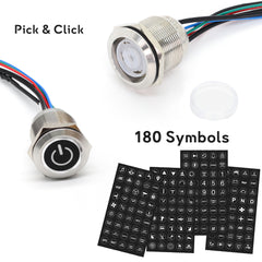 22mm Waterproof RGB Push Button Switch, IP67, Stainless Steel, Customizable Symbols for Marine, Automotive, Industrial Use