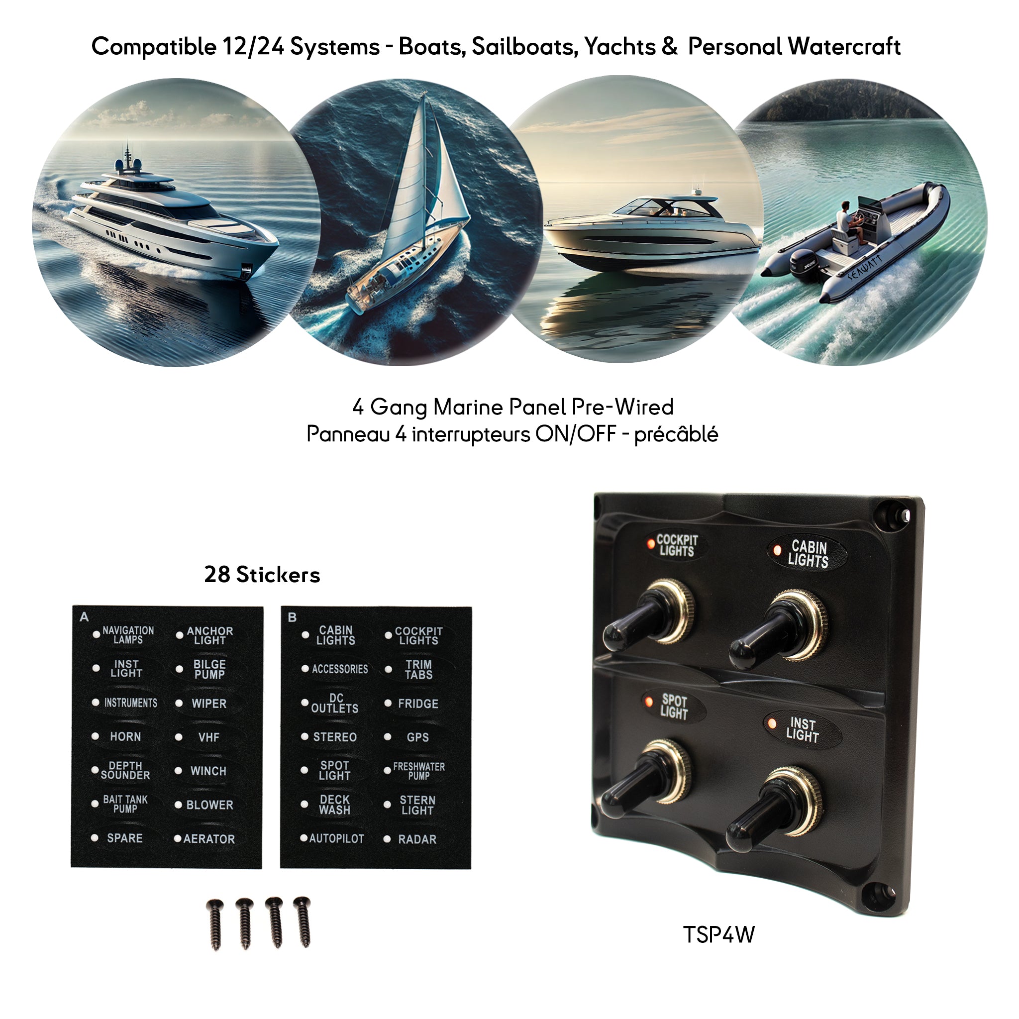 Interrupteur à Bascule étanche IP68 – 16A, 12-24V, Avec Voyant LED, Pour Bateau, Voiture, Usage Marin