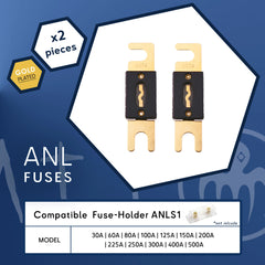 Fusible ANL marine plaqué or, protection surintensité pour circuit DC 12/24/48V bateau, fixation M8, compatible porte-fusible ANL (ANLS1), valeurs 30A à 500A