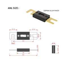 ANL fuse size and standard footprint with M8 bolt holes, copper alloy contacts, designed for high-current 12/24/48V DC marine systems (inverters, battery banks, windlass)