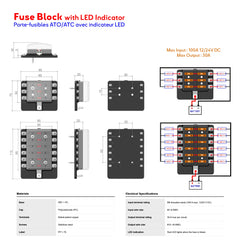 12-way marine fuse box with LED fault lights, nickel-plated terminals and stainless-steel hardware.