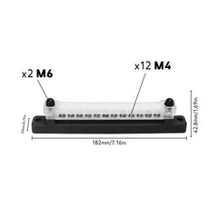 Barrette de distribution marine Baywatt - 6 ou 12 goujons M4 noir - Simplifie le câblage du bateau