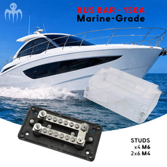 Copper plated Busbar - 150A, M6 + M4 studs for sailboat and motor boats | Baywatt