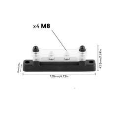 Barrette de distribution omnibus marine haute intensité Baywatt - 4 goujons M8 (noir) - Organise et distribue l'alimentation du bateau Seawatt High-Amp Marine Bus Bar - 4 M8 Studs (Black) - Organizes & Distributes Boat Power] Baywatt.com