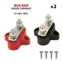 2-position boat bus bar with M6 terminals | marine power distribution block 