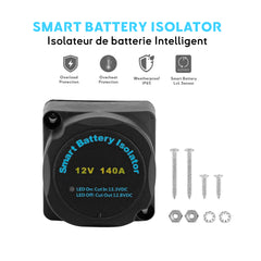 Smart Battery Isolator (VSR) for Dual Battery Systems (12V, 140A) - Weatherproof Isolateur de batterie intelligent (VSR) pour systèmes à double batterie (12V, 140A) - Résistant aux intempéries Baywatt.com
