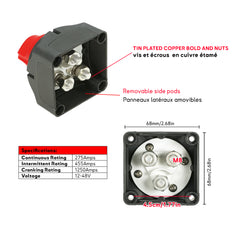 Marine Battery Switch 1-2-Both-Off with ABS Plastic Housing and Tinned Copper Bolts and Nuts for Reliable Performance on Boats Baywatt