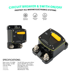 DISJONCTEUR MARIN + INTERRUPTEUR ON/OFF (Réarmement Manuel) - Montage en Surface Disponible en 60A, 120A, 250A et 300A, avec une étanchéité IP66 et un montage en surface pour une installation facile. Idéal pour les équipements marins, la protection électrique et les systèmes de contrôle industriel Baywatt