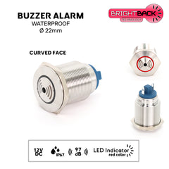 Curved Face  Buzzer Alarm  IP67 - 12V/24V - 22mm