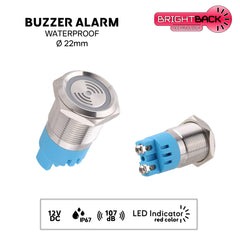 Waterproof 12V buzzer alarm with red LED, 22mm panel mount warning buzzer for marine alarms, control panels and onboard signaling
