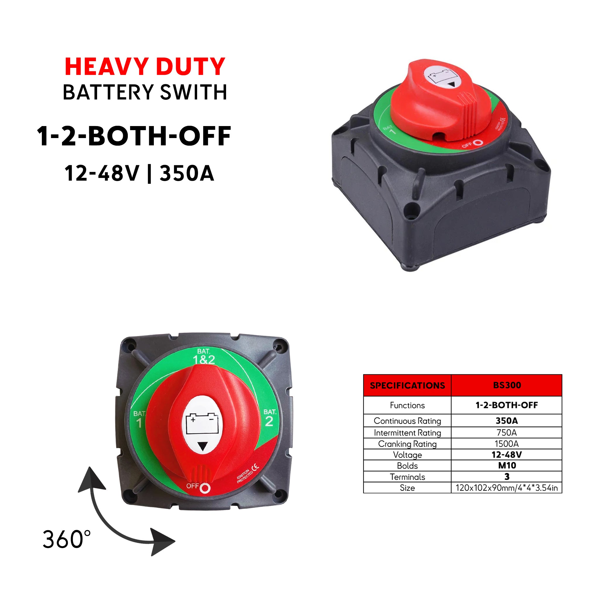 Durite 300 Amp Rotary Battery Switch – Heavy-Duty Marine Isolator (0-605-11) - View #4