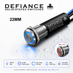 BAYWATT Defiance 22mm stainless steel push button switch with red blue LED ring, 12V 20A solid-state marine switch, NAV/ANC Switch